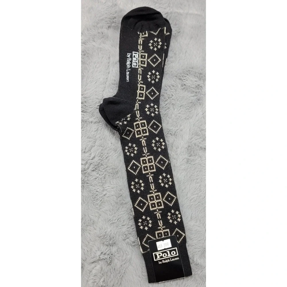 Polo Ralph Lauren Socks Mens 10-13 Black Diamond Argyle Silk Blend Mid Calf USA